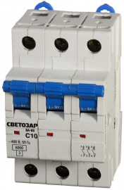 Выключатель автоматический СВЕТОЗАР 3-полюсный, 10 A, "C", откл. сп. 6 кА, 400 В - Выключатель автоматический СВЕТОЗАР 3-полюсный, 10 A, "C", откл. сп. 6 кА, 400 В