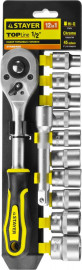 Набор STAYER «Standard»: Торцовые головки (1/2") на пластиковом рельсе, трещотка, удлинитель, 8-32мм, 20 предметов - Набор STAYER «Standard»: Торцовые головки (1/2") на пластиковом рельсе, трещотка, удлинитель, 8-32мм, 20 предметов