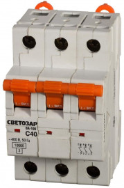 Выключатель автоматический СВЕТОЗАР 3-полюсный, 40 A, "C", откл. сп. 10 кА, 400 В - Выключатель автоматический СВЕТОЗАР 3-полюсный, 40 A, "C", откл. сп. 10 кА, 400 В