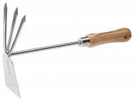 Мотыжка ЗУБР «Эксперт» комбинированная из нерж. стали, деревянная ручка из ясеня, прямое лезвие + 3 зубца, 190х80х330мм