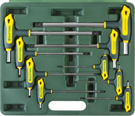 Набор KRAFTOOL Ключи «Industrie» имбусовые,Cr-Mo(S2),Т-образные, эргоном двухкомп рукоятка,HEX,с шариком,9 шт,в боксе 
