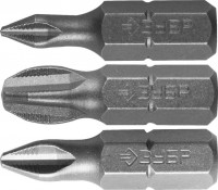 Набор ЗУБР Биты «Мастер» кованые, хромомолибденовая сталь, тип хвостовика C 1/4", 25 мм, PH1, PH2, PH3, 3 предмета