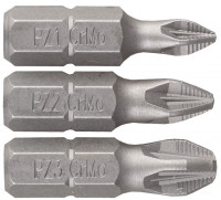 Набор ЗУБР Биты «Мастер» кованые, хромомолибденовая сталь, тип хвостовика C 1/4", 25 мм, PZ1, PZ2, PZ3, 3 предмета