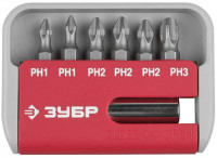 Набор ЗУБР Биты «Мастер» с магнитным адаптером, хромомолибденовая сталь S2, PH1(2шт), PH2(3шт), PH3(1шт), 7 пред
