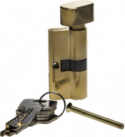 Механизм ЗУБР «Эксперт»цилиндровый, повышенной защищенности, тип "ключ-защелка", цвет латунь, 6-PIN, 60мм