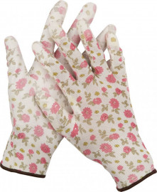 Перчатки GRINDA садовые, прозрачное PU покрытие, 13 класс вязки, бело-розовые, размер S - Перчатки GRINDA садовые, прозрачное PU покрытие, 13 класс вязки, бело-розовые, размер S