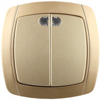 Выключатель СВЕТОЗАР «Акцент» двухклавишный в сборе, с подсветкой, цвет золотой металлик, 10А/~250 В