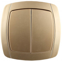 Выключатель СВЕТОЗАР «Акцент» двухклавишный в сборе, цвет золотой металлик, 10А/~250 В
