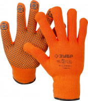 Перчатки ЗУБР «Эксперт» утепленные, акриловые, с защитой от скольжения, 10 класс, сигнальный цвет, L-XL