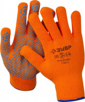 Перчатки ЗУБР «Эксперт» утепленные, акриловые, с защитой от скольжения, 10 класс, сигнальный цвет, S-M