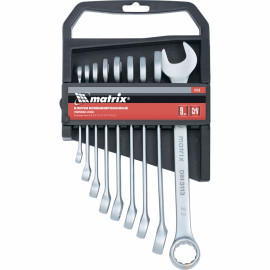 Набор ключей комбинированных, 6 - 22 мм, 9 шт., CrV, матовый хром MATRIX - Набор ключей комбинированных, 6 - 22 мм, 9 шт., CrV, матовый хром MATRIX