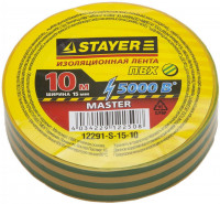 Изолента STAYER «Master» желто-зеленая, ПВХ, 5000 В, 15мм х 10м