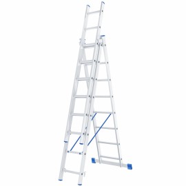 Лестница, 3 х 8 ступеней, алюминиевая, трехсекционная СИБРТЕХ Pоссия - Лестница, 3 х 8 ступеней, алюминиевая, трехсекционная СИБРТЕХ Pоссия