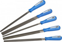 Набор ЗУБР: Напильники «Эксперт» с двухкомп ручкой, плоский, полукруглый, трехгранный, квадратный, круглый, №2, 250 мм